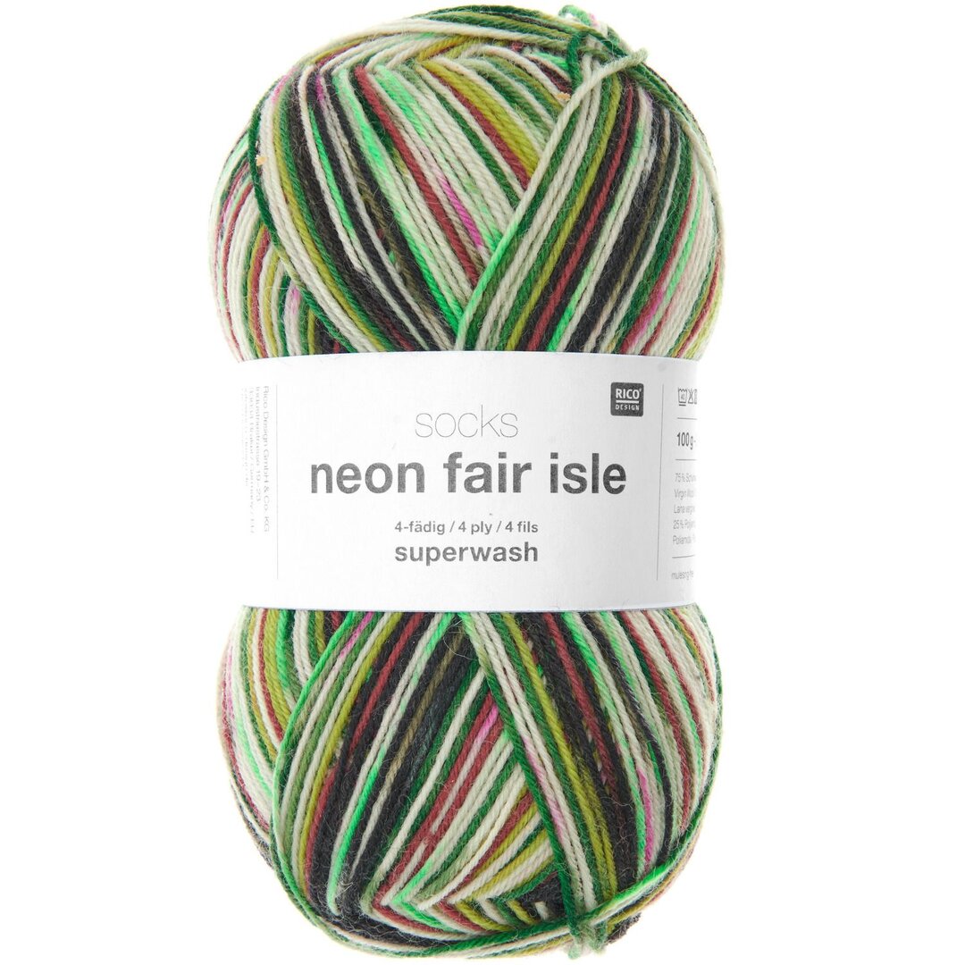 Socks Neon Fair Isle 4-fädig 100g 380m Farbe Forest